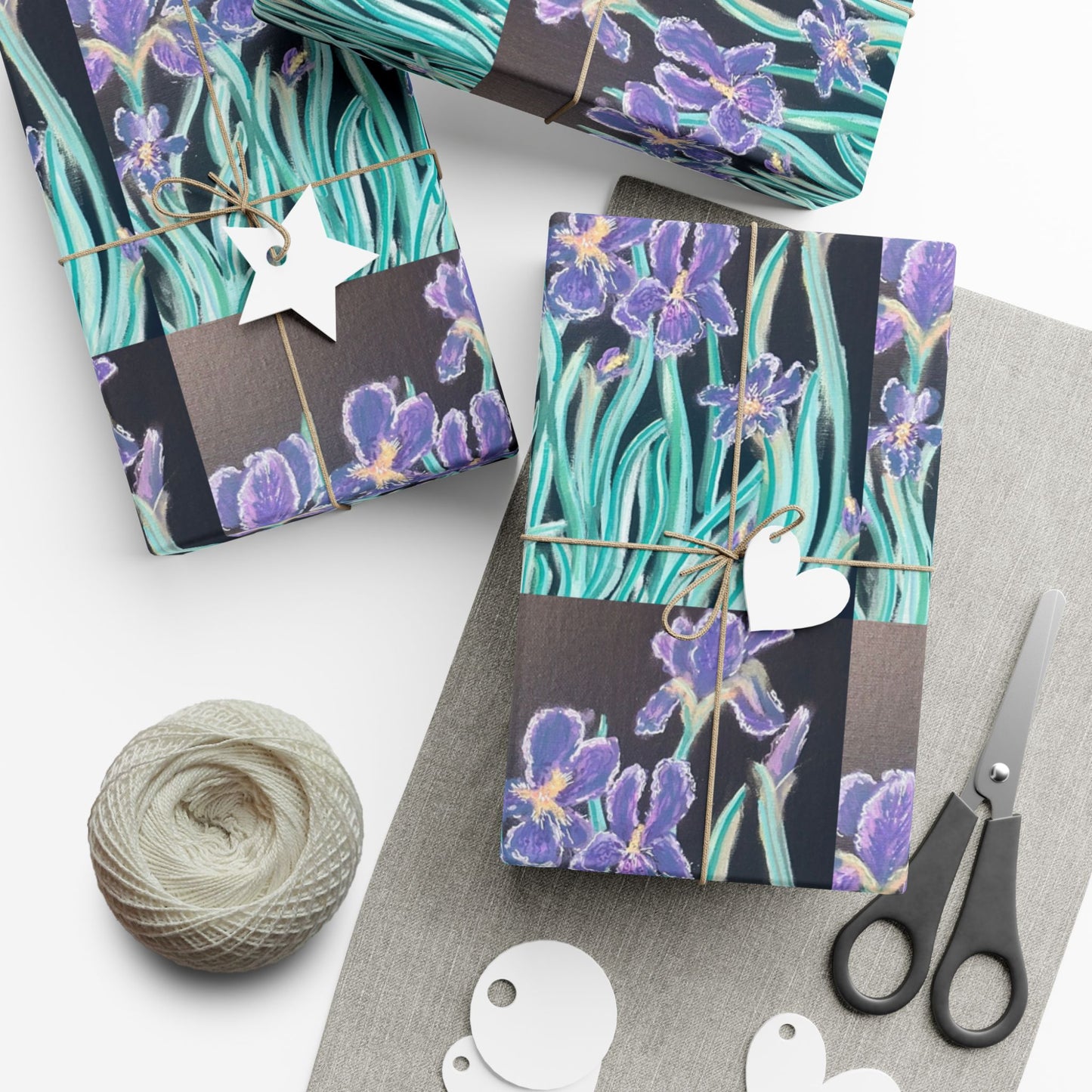 Floral Iris Gift Wrap Paper Roll — Purple & Teal Botanical Wrapping Paper