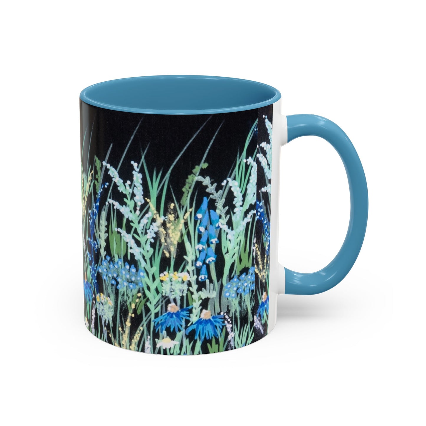 Blue hour bloom Floral Meadow Accent Coffee Mug — Blue Wildflower Garden Design (11/15oz)