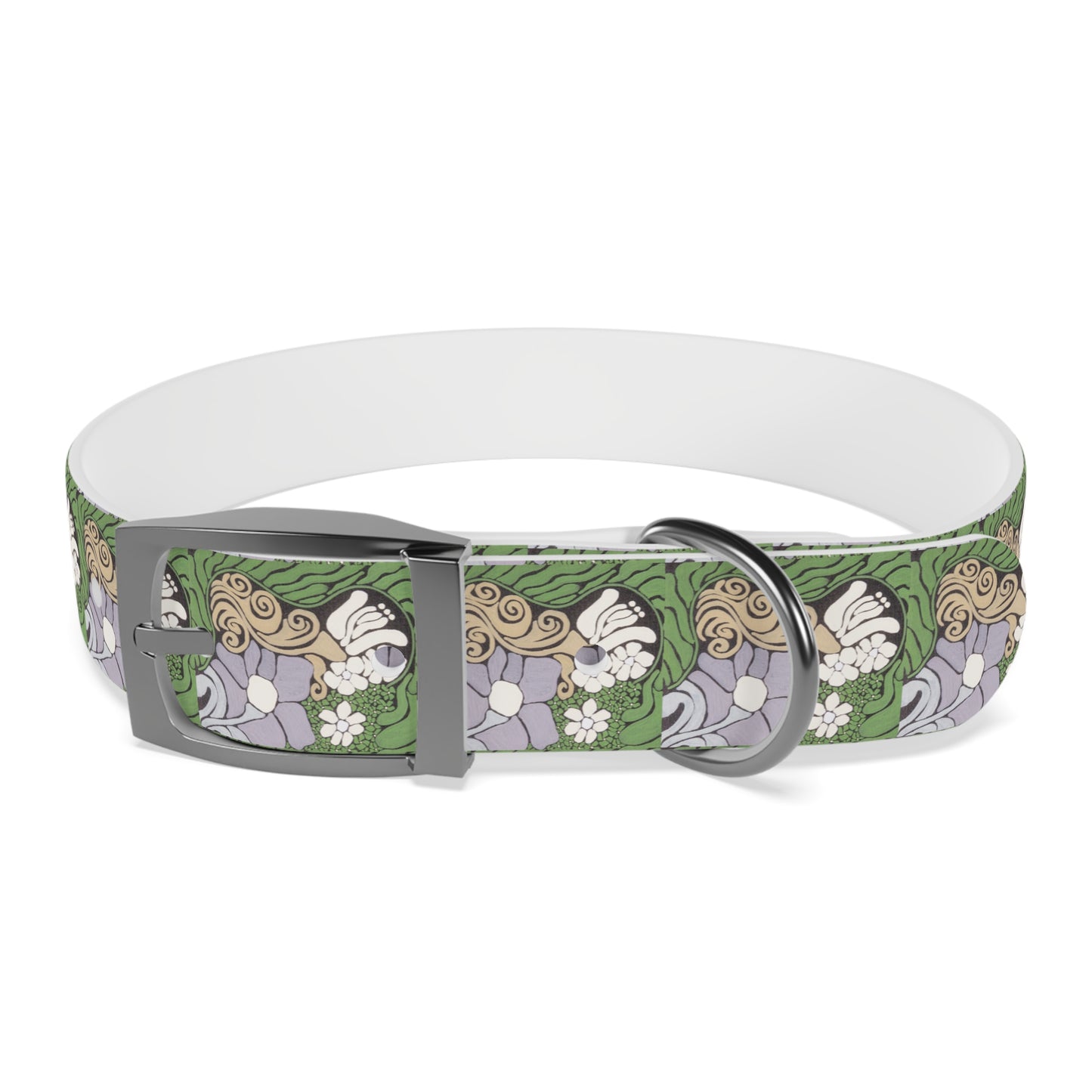 Whim & Tendril Dog Collar — Vintage Green & Lavender Pattern