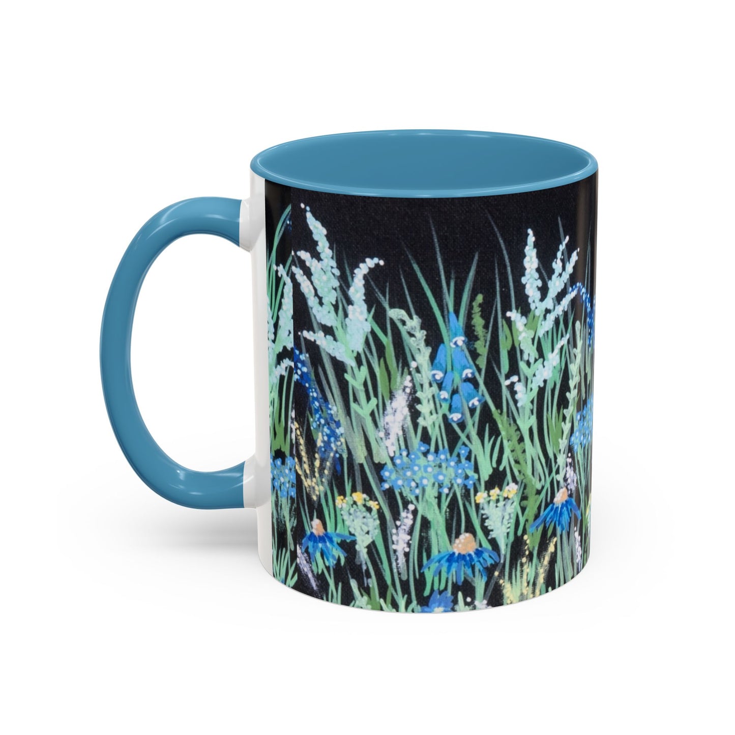 Blue hour bloom Floral Meadow Accent Coffee Mug — Blue Wildflower Garden Design (11/15oz)