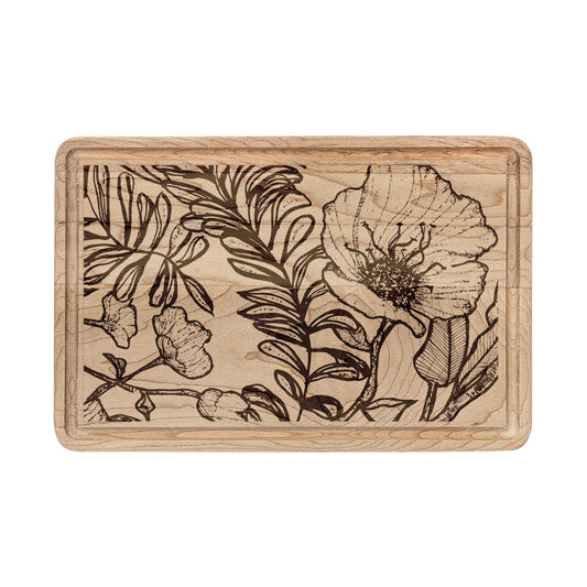 Floral Engraved Cutting Board - Decorative Wooden Charcuterie & Serving Board
