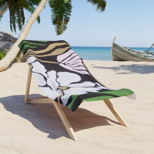 Tropical Floral Beach Towel — Large Retro Yellow Hibiscus Design