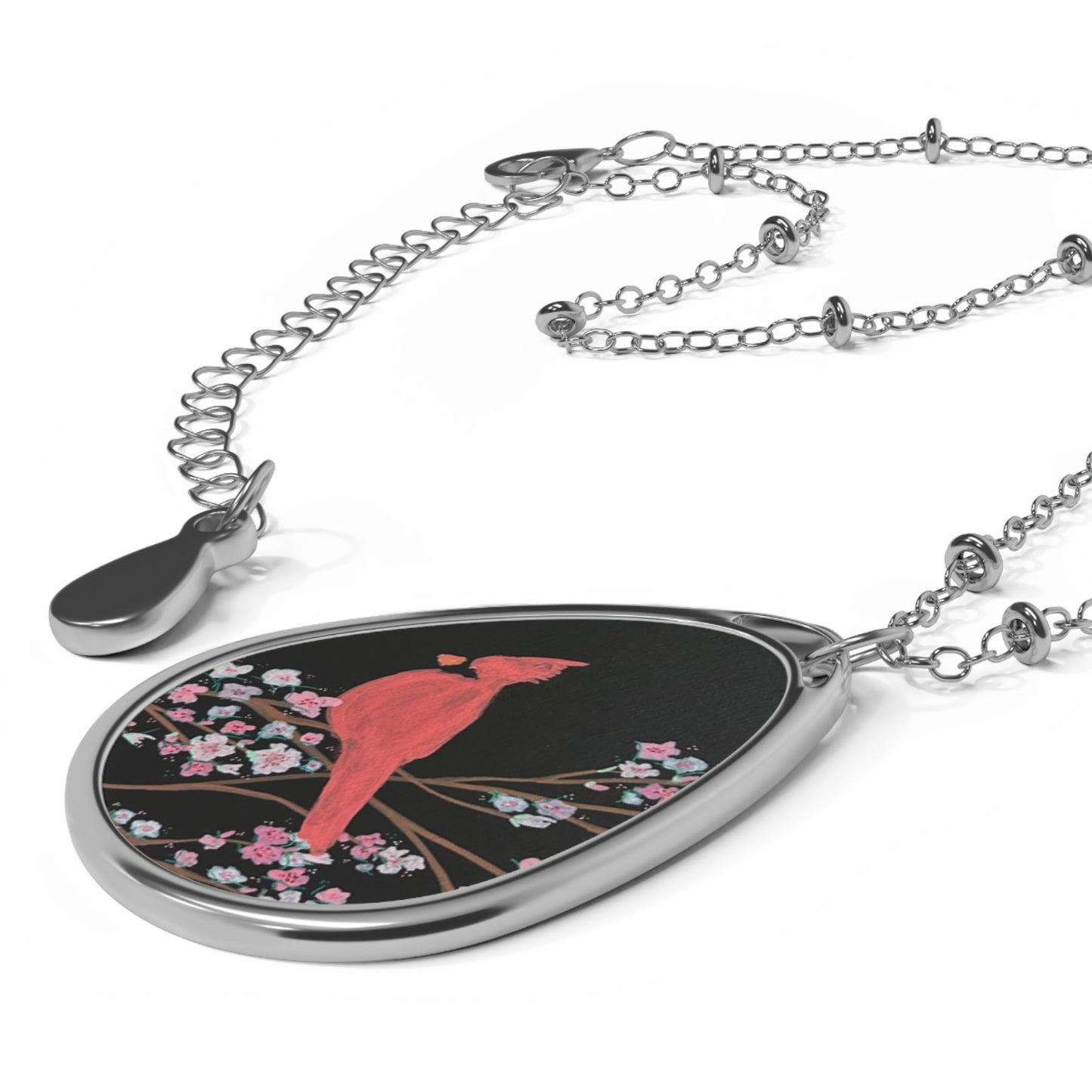 The red  thread Oval Necklace — Floral Teardrop Pendant Necklace