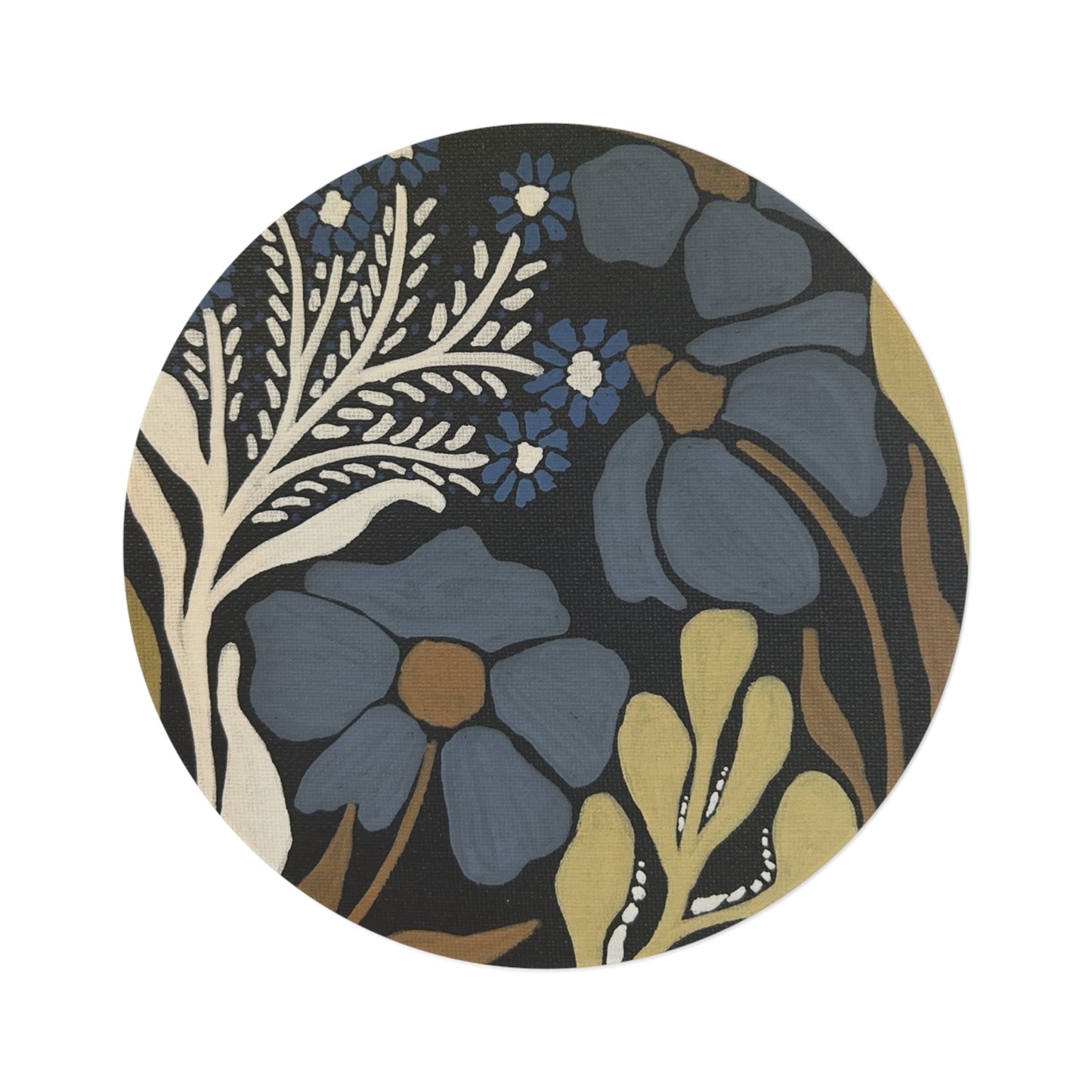 Midnight Meadow Round Rug — Blue Floral Boho Accent Rug