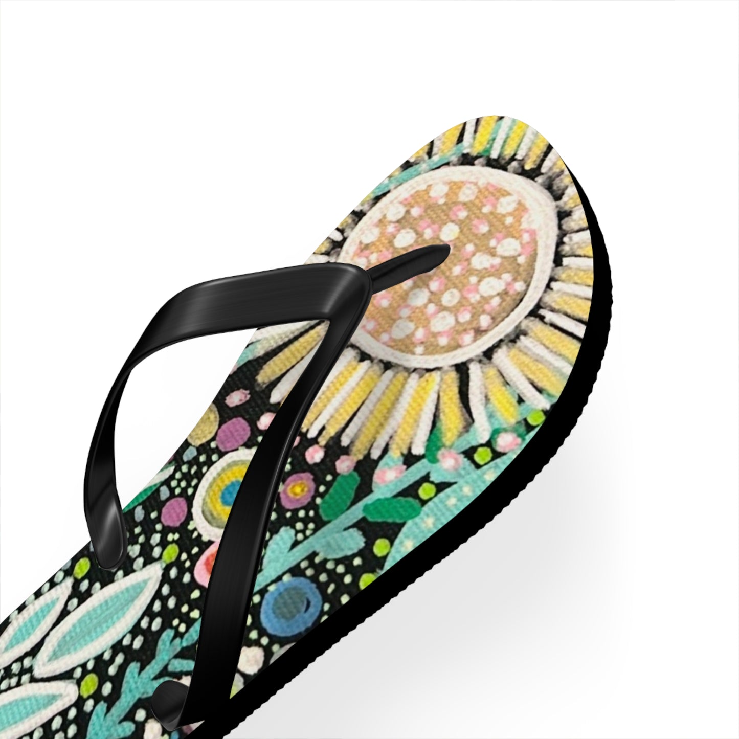 Dot Dot Bloom Flip Flops — Colorful Hand-Drawn Garden Sandals