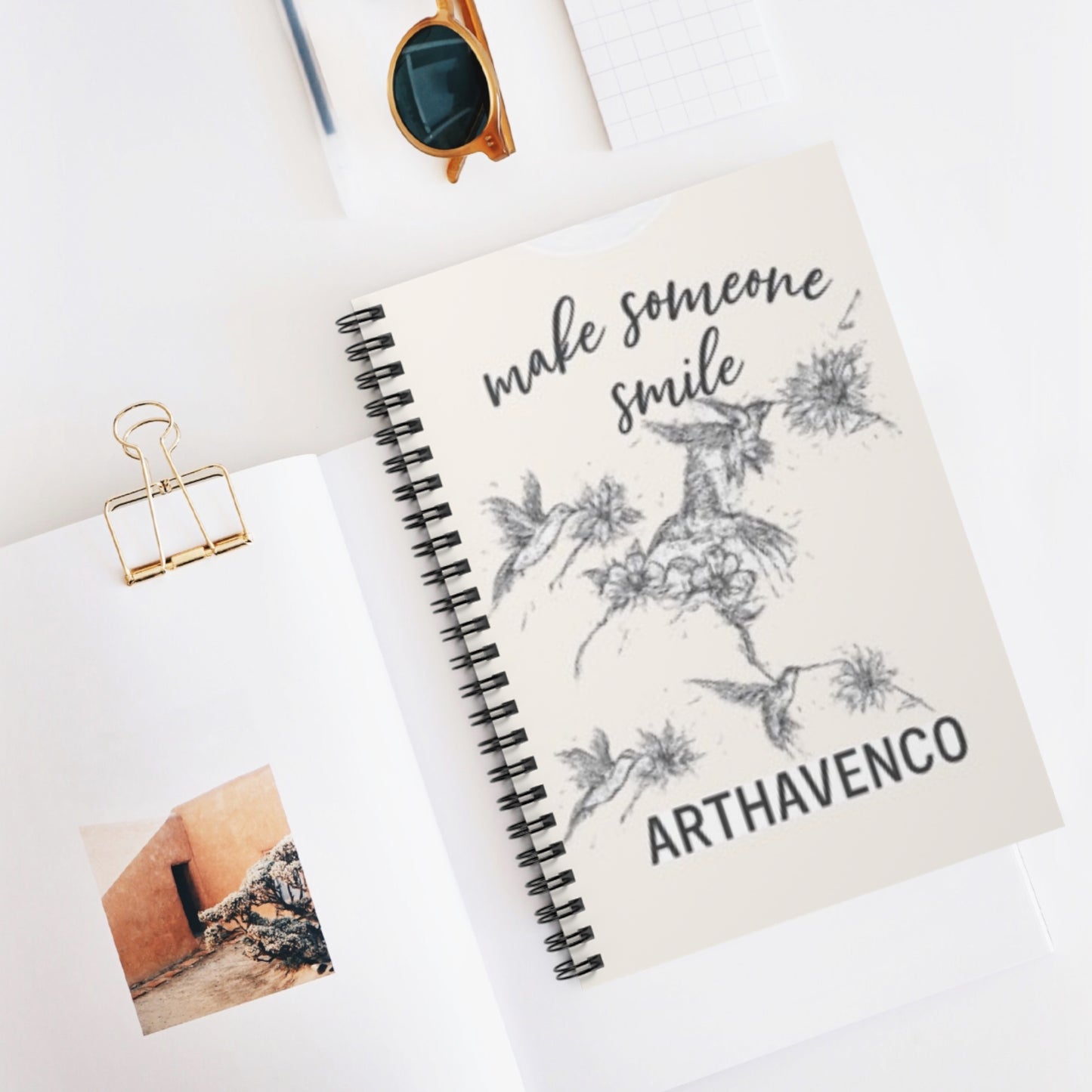 Make Someone Smile Spiral Notebook — Floral Hummingbird Ruled Journal