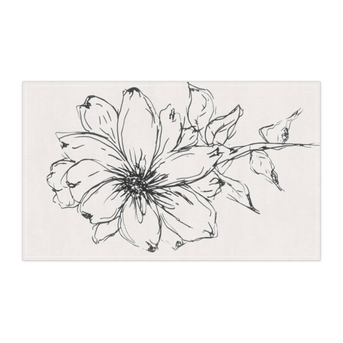 Quitetude floral Sketch Tea Towel — Hand-Drawn Black Line Flower Cotton Kitchen Towel