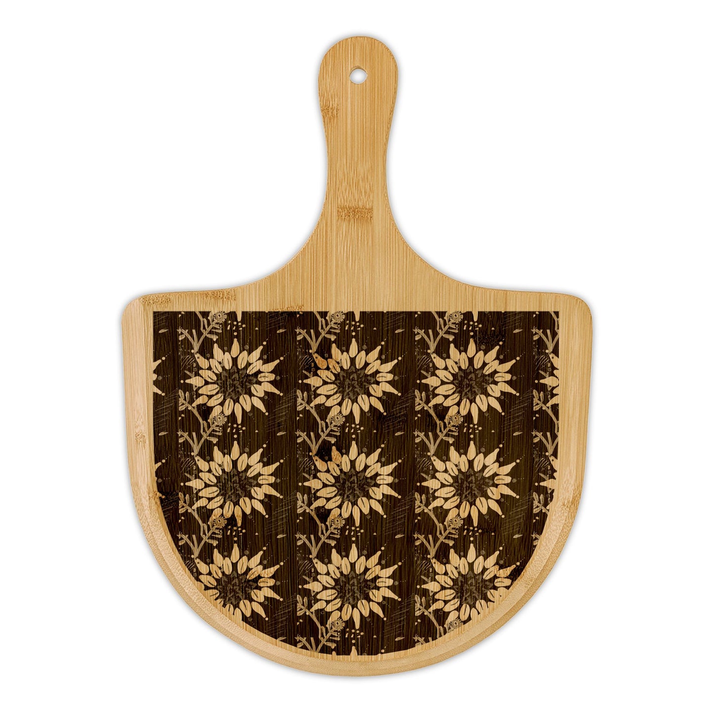 Engraved Bamboo Pizza Peel – Floral Pattern Serving & Cutting Board