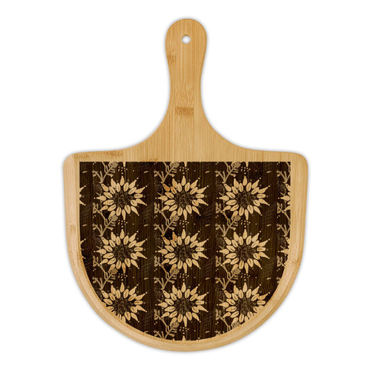 Engraved Bamboo Pizza Peel – Floral Pattern Serving & Cutting Board