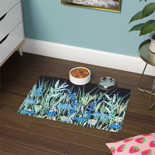 Blue hour bloom  Floral Meadow Pet Food Mat (12x18)