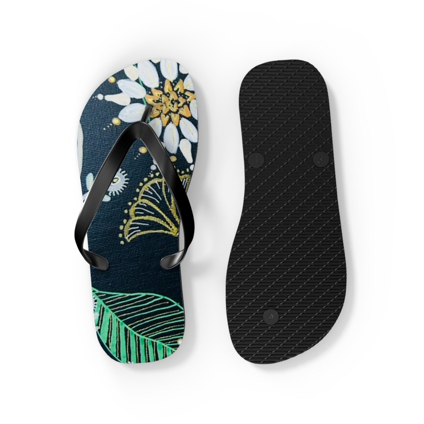 Golden Tangle Flip Flops —  Tropical Daisy Beach Sandals