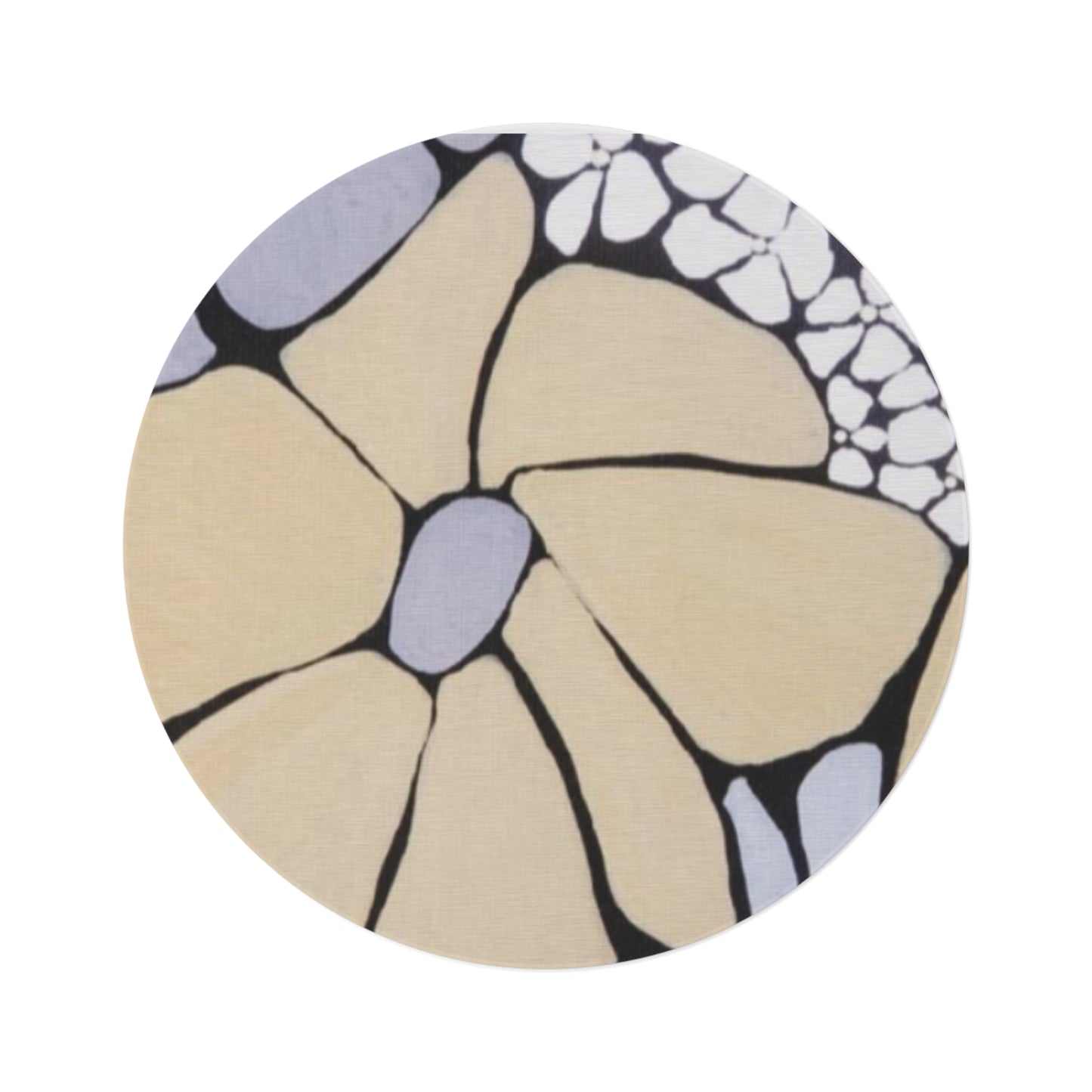 Modern Floral Round Rug – Neutral Beige Daisy Accent Mat
