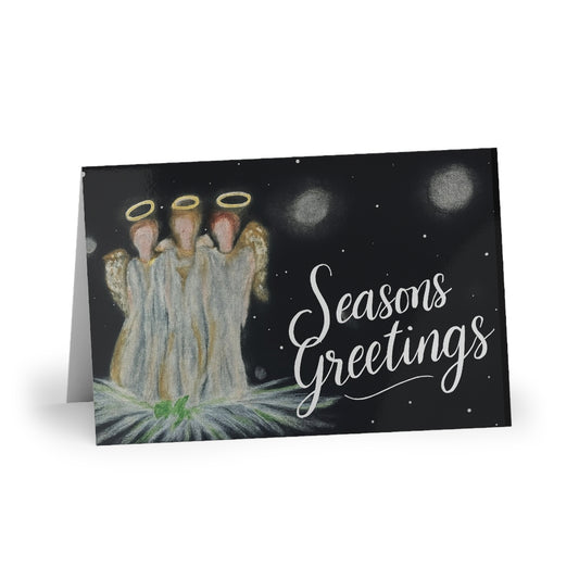 Seasons Greetings Angel Trio Holiday Card — Rustic Nativity Christmas Greeting Card