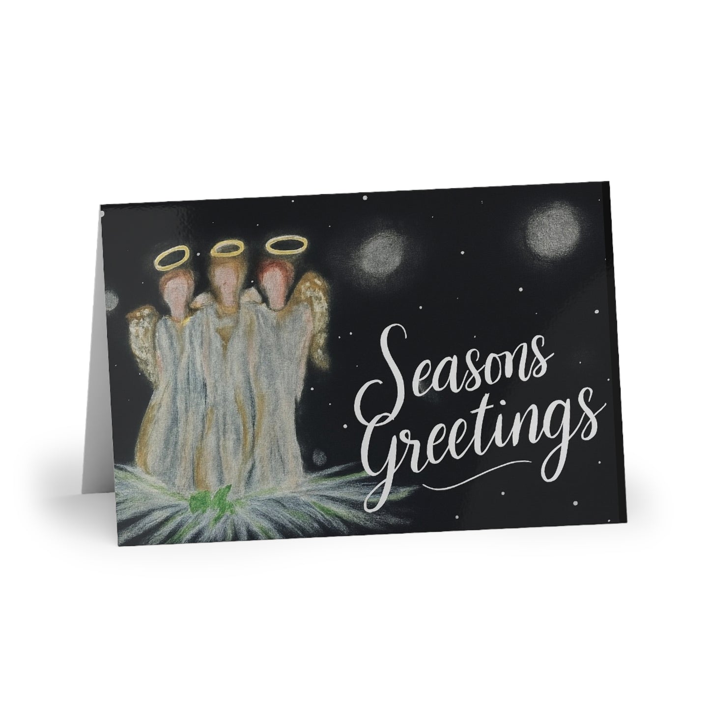 Seasons Greetings Angel Trio Holiday Card — Rustic Nativity Christmas Greeting Card