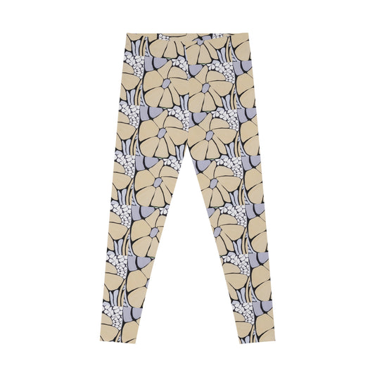 Floral Pattern Leggings — Neutral Beige & grey All-Over Print