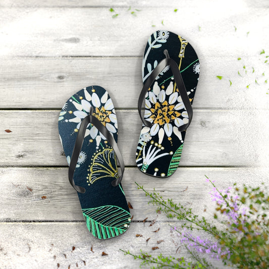 Golden Tangle Flip Flops —  Tropical Daisy Beach Sandals