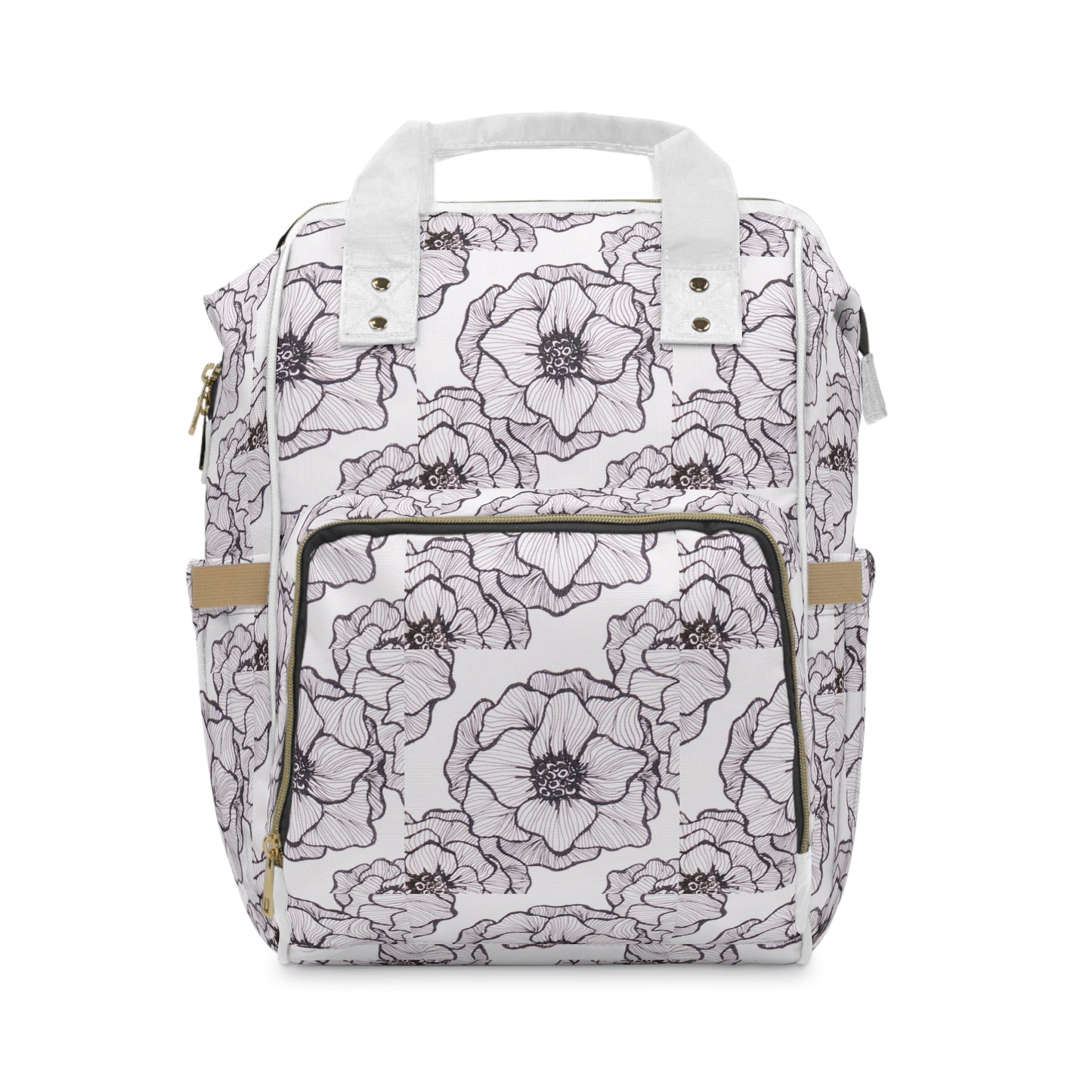 Floral Sketched Diaper Backpack – Multifunctional Baby Bag with Changing Pocket