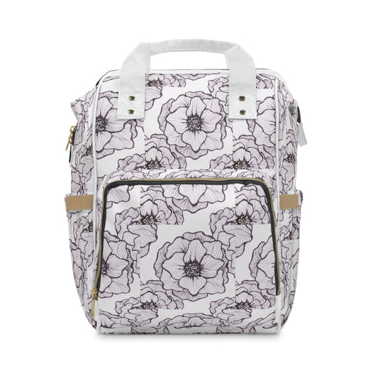 Floral Sketched Diaper Backpack – Multifunctional Baby Bag with Changing Pocket