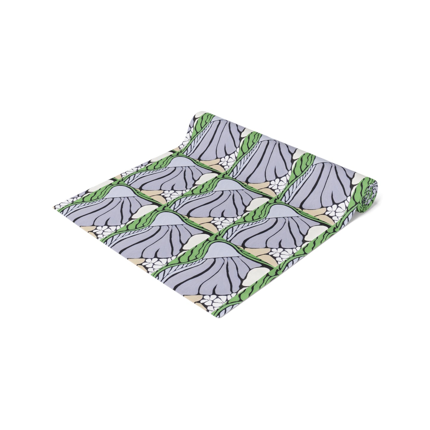 Floral Wave Table Runner — Green & Lavender Patterned Cotton Blend