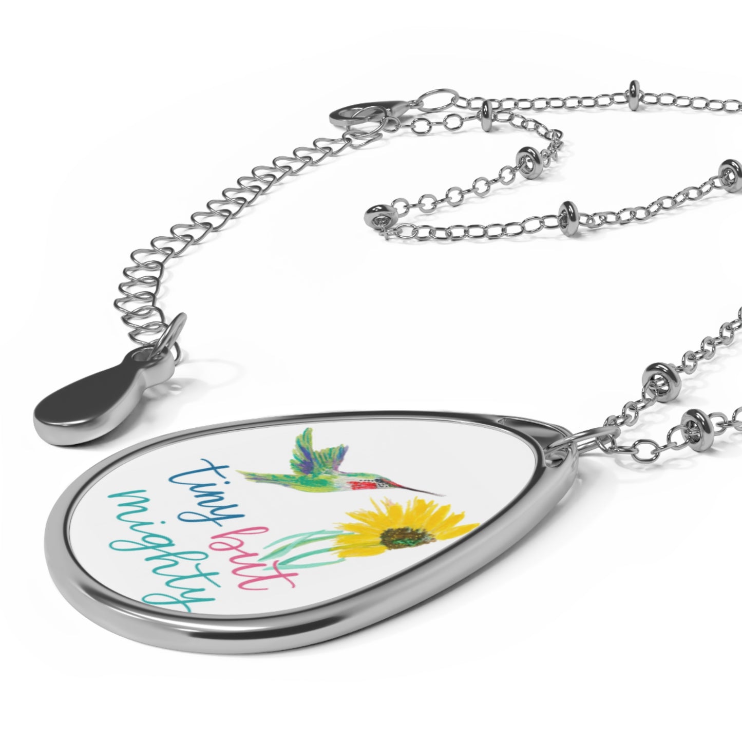 Tiny But Mighty Oval Necklace — Hummingbird & Sunflower Pendant
