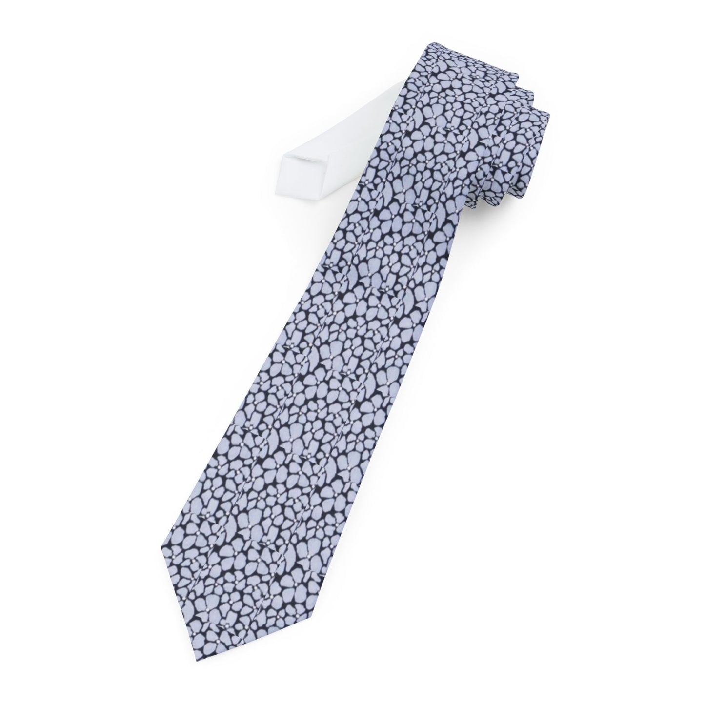 Tiny bloom Pattern Necktie – Subtle Gray Stone Texture Slim Tie for Men