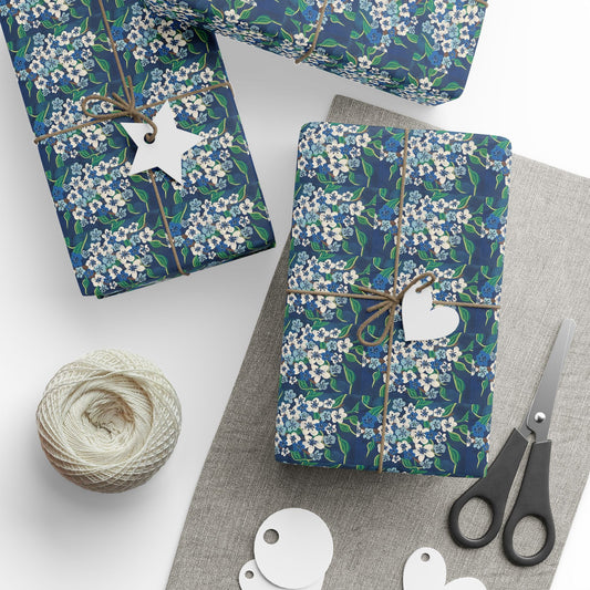 Floral Blue Wrapping Paper Roll — Vintage Forget-Me-Not Pattern