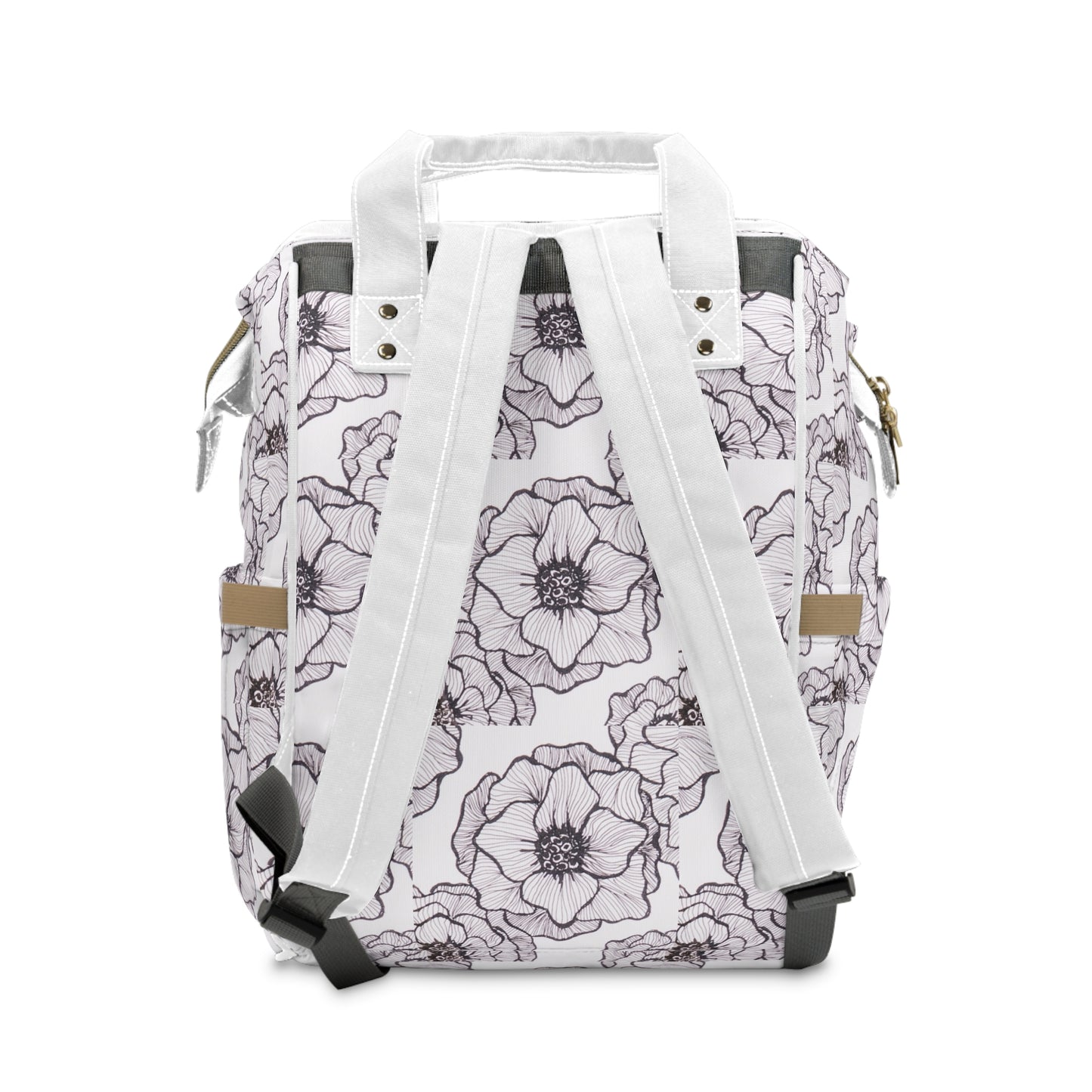 Floral Sketched Diaper Backpack – Multifunctional Baby Bag with Changing Pocket