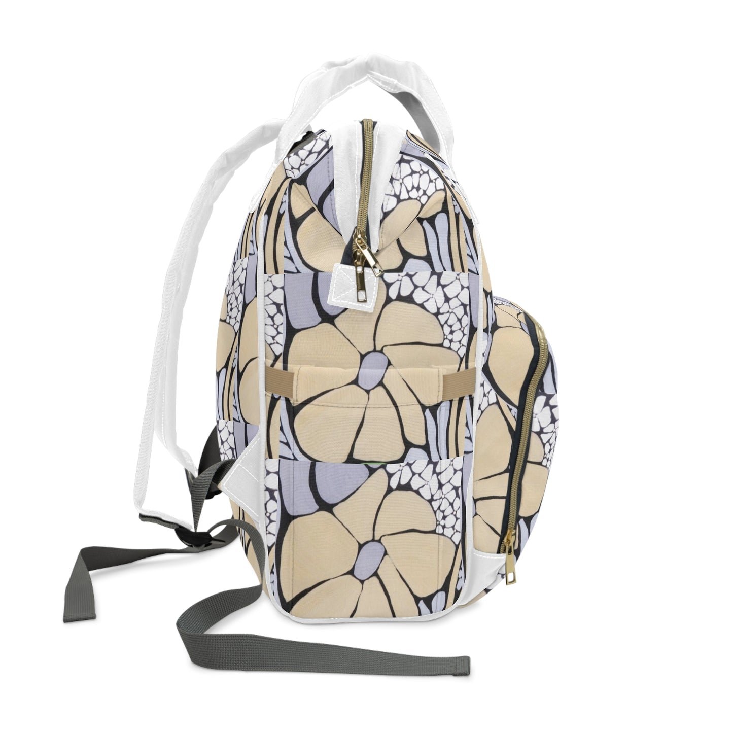 Floral Multifunctional Diaper Backpack — Spacious Baby Changing Bag with Multiple Pockets