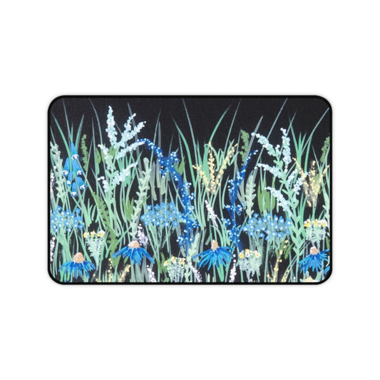 Blue Wildflower Desk Mat — Botanical Mousepad for Home Office & Study