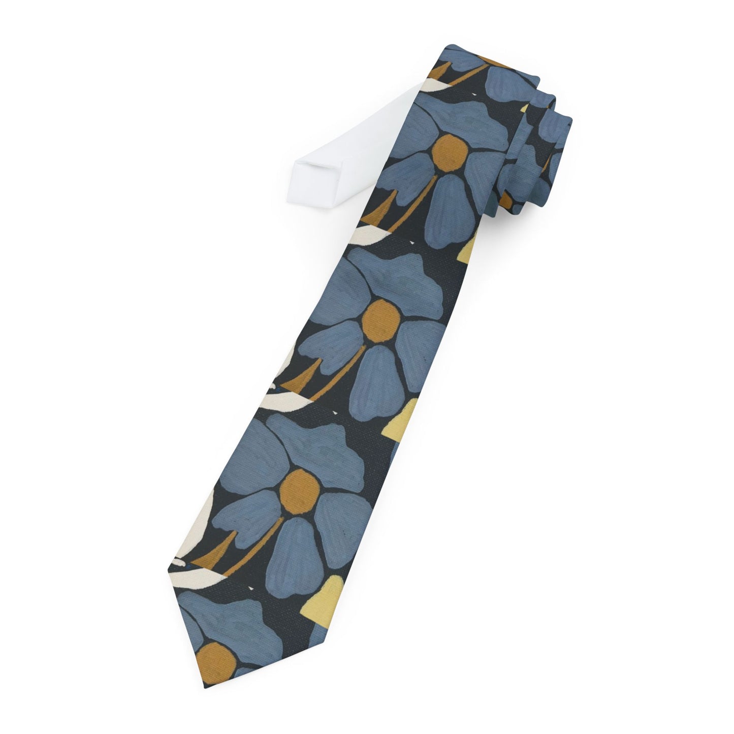 Floral Blue Necktie – Retro Blue Daisy Pattern Tie for Men