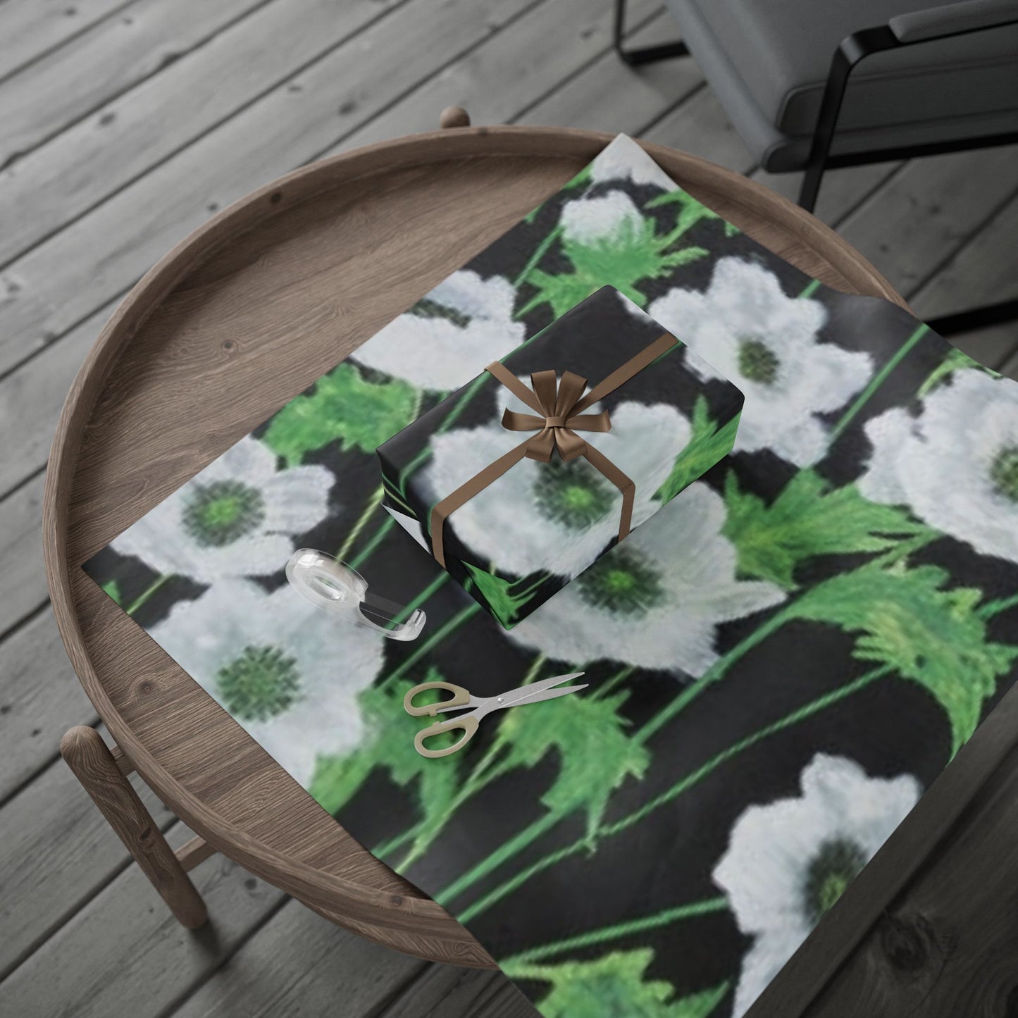 Floral Black & Green Wrapping Paper — White Anemone Bouquet Gift Wrap