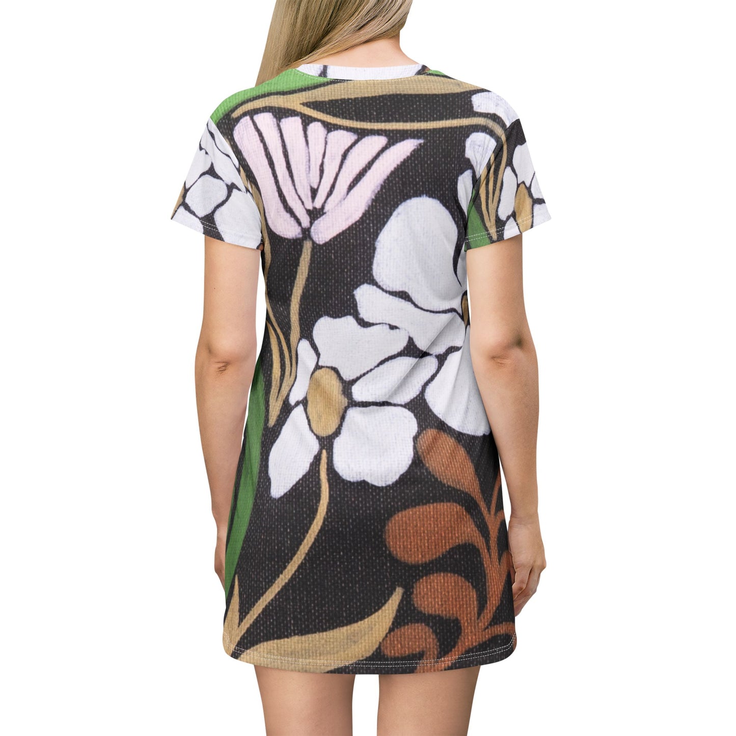 Garden Moment Floral Print T-Shirt Dress — Vintage Botanical All-Over Pattern