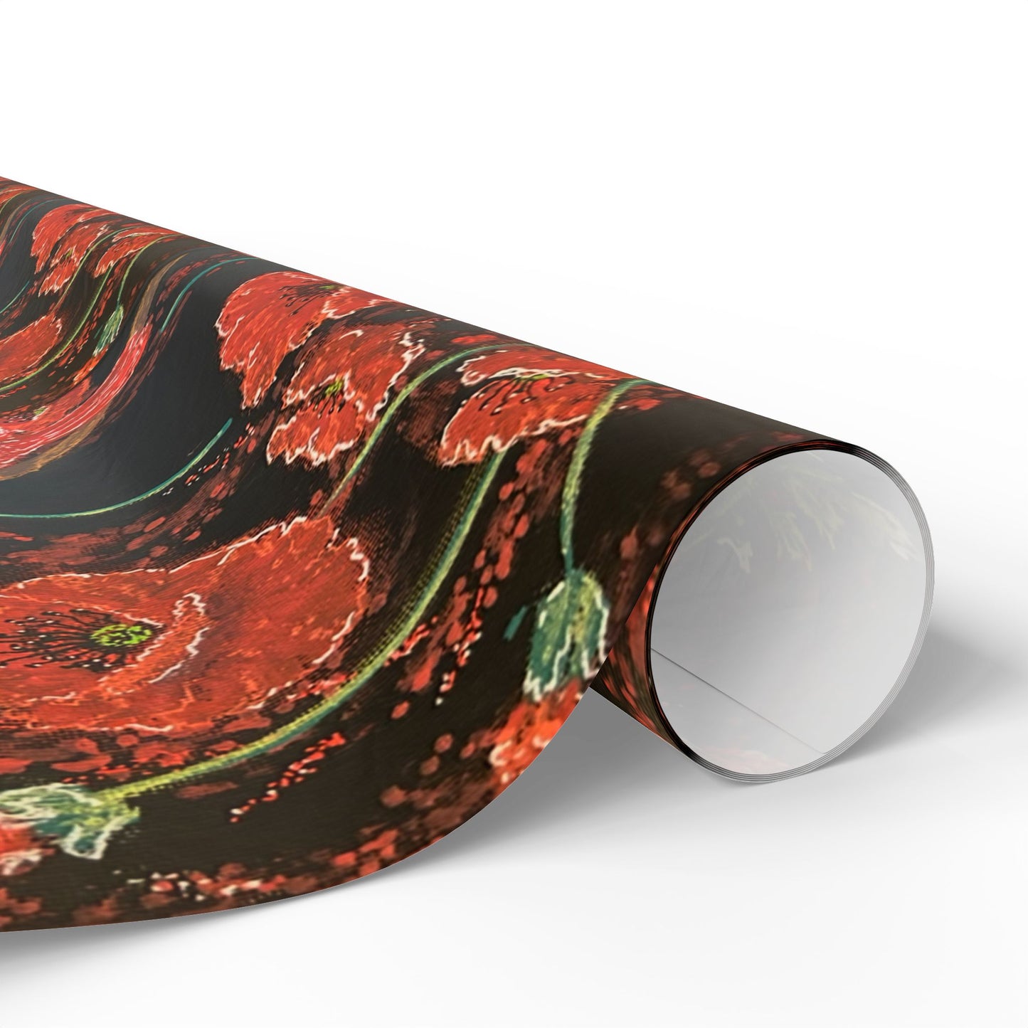 Poppy Pattern Wrapping Paper — Red Poppies on Black Floral Gift Wrap