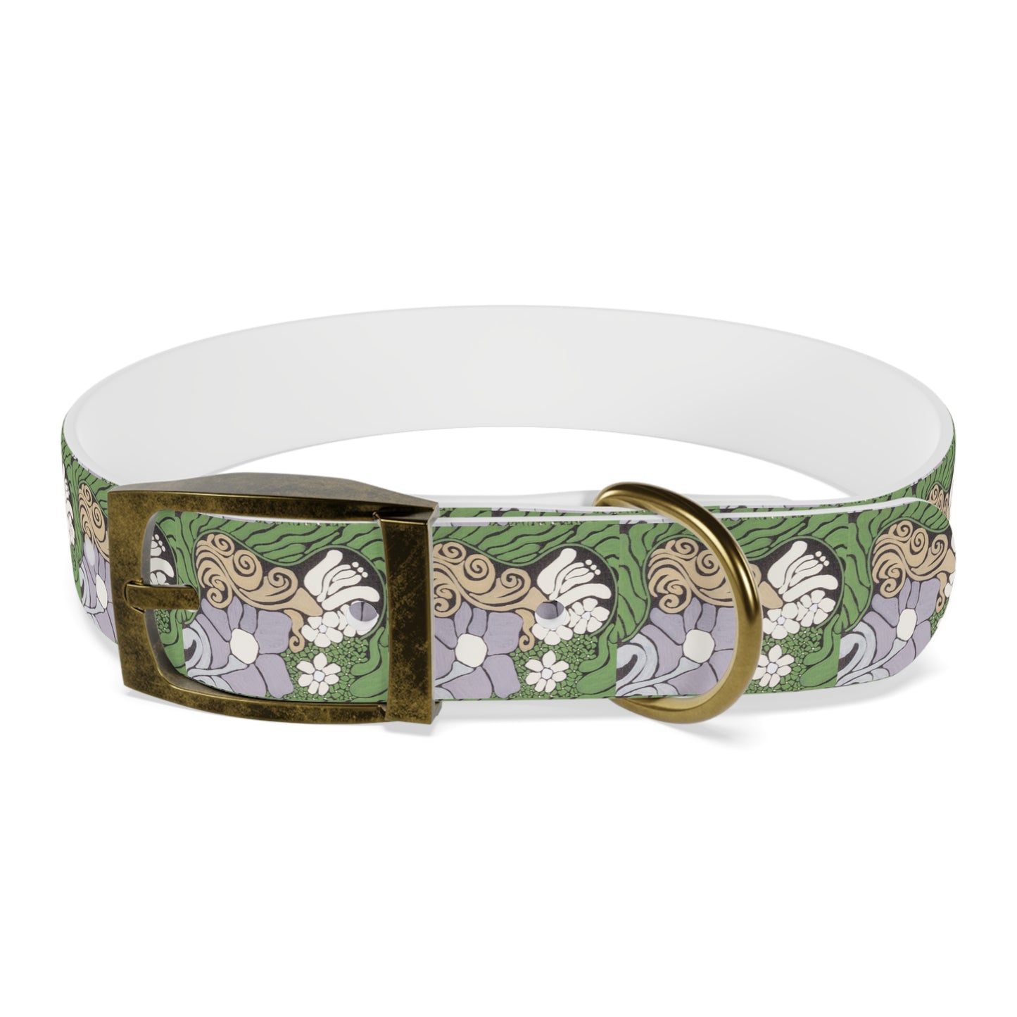 Whim & Tendril Dog Collar — Vintage Green & Lavender Pattern