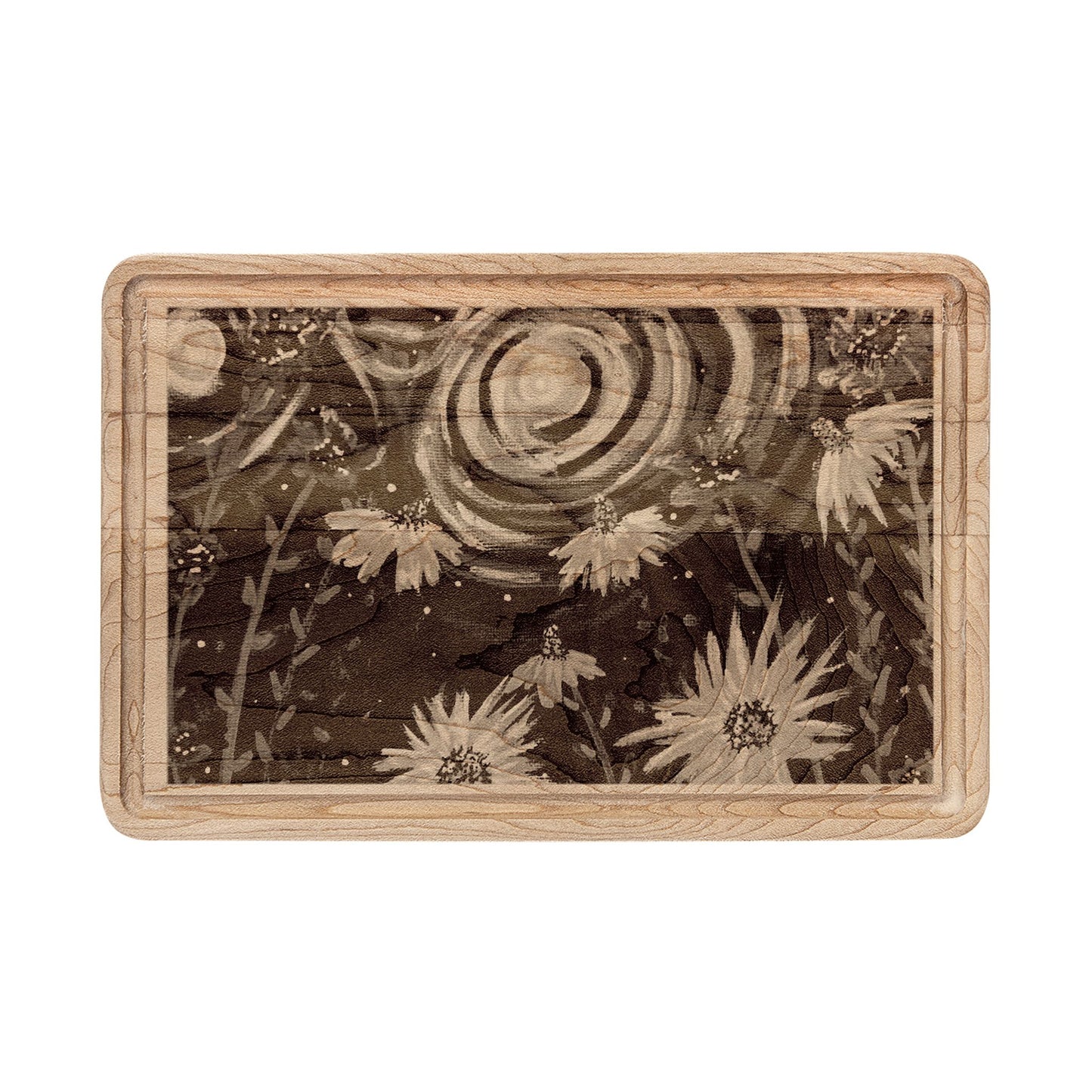 Engraved Sunflower Night Wooden Cutting Board