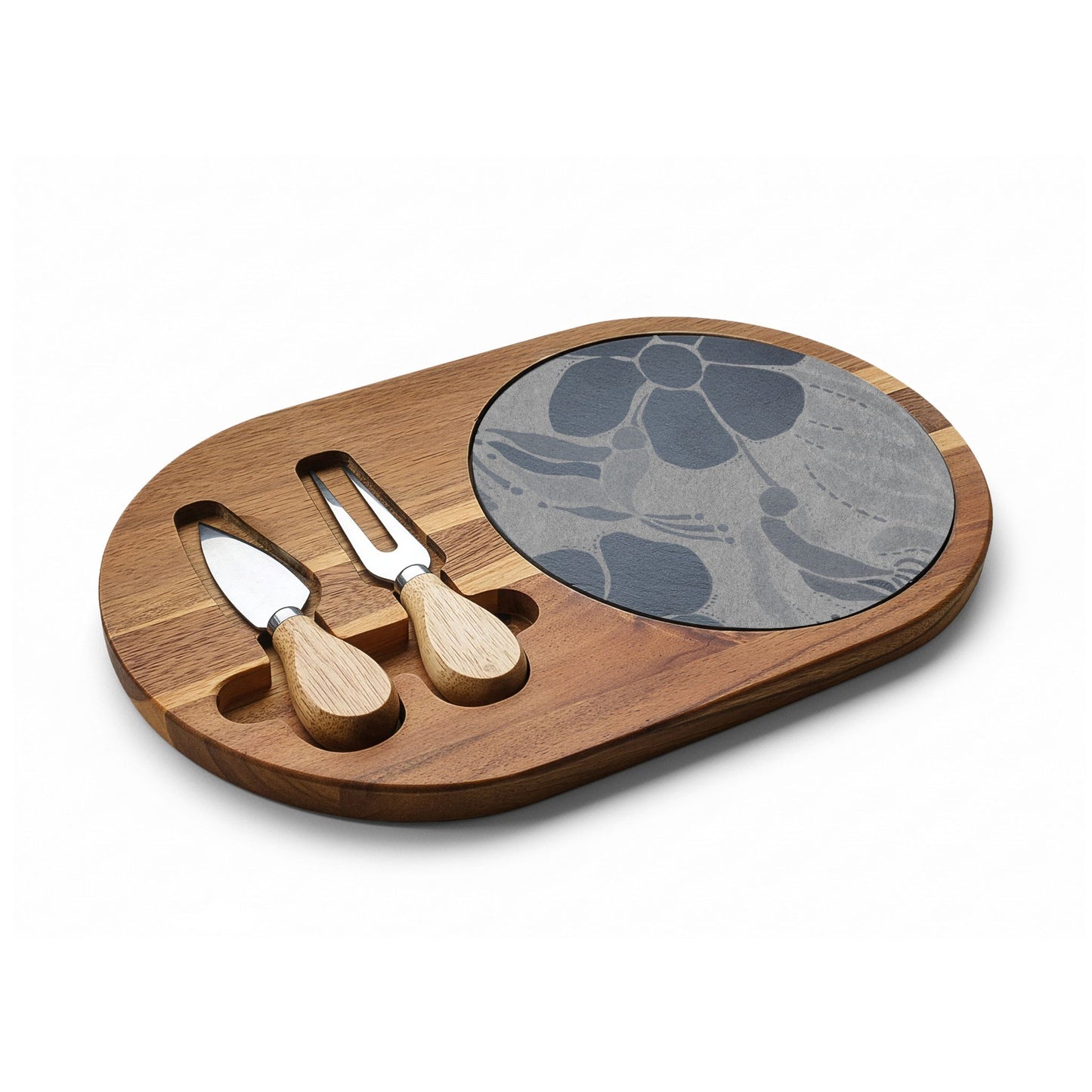 Engraved Bamboo Charcuterie Board with Slate Inlay & Cheese Tools