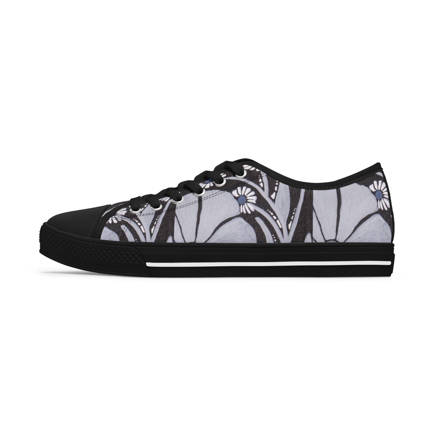 Cool Bloom Low Top Sneakers — Monochrome Floral Vines Pattern