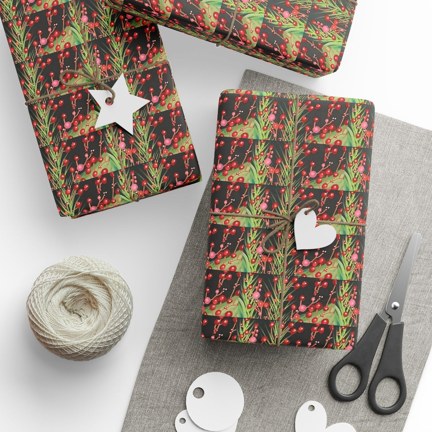 Holiday Berry Plaid Wrapping Paper - Festive Red & Green Gift Wrap