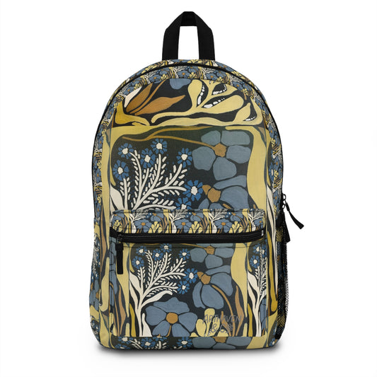 Floral Meadow Backpack — Vintage Blue & Mustard Patterned Daypack