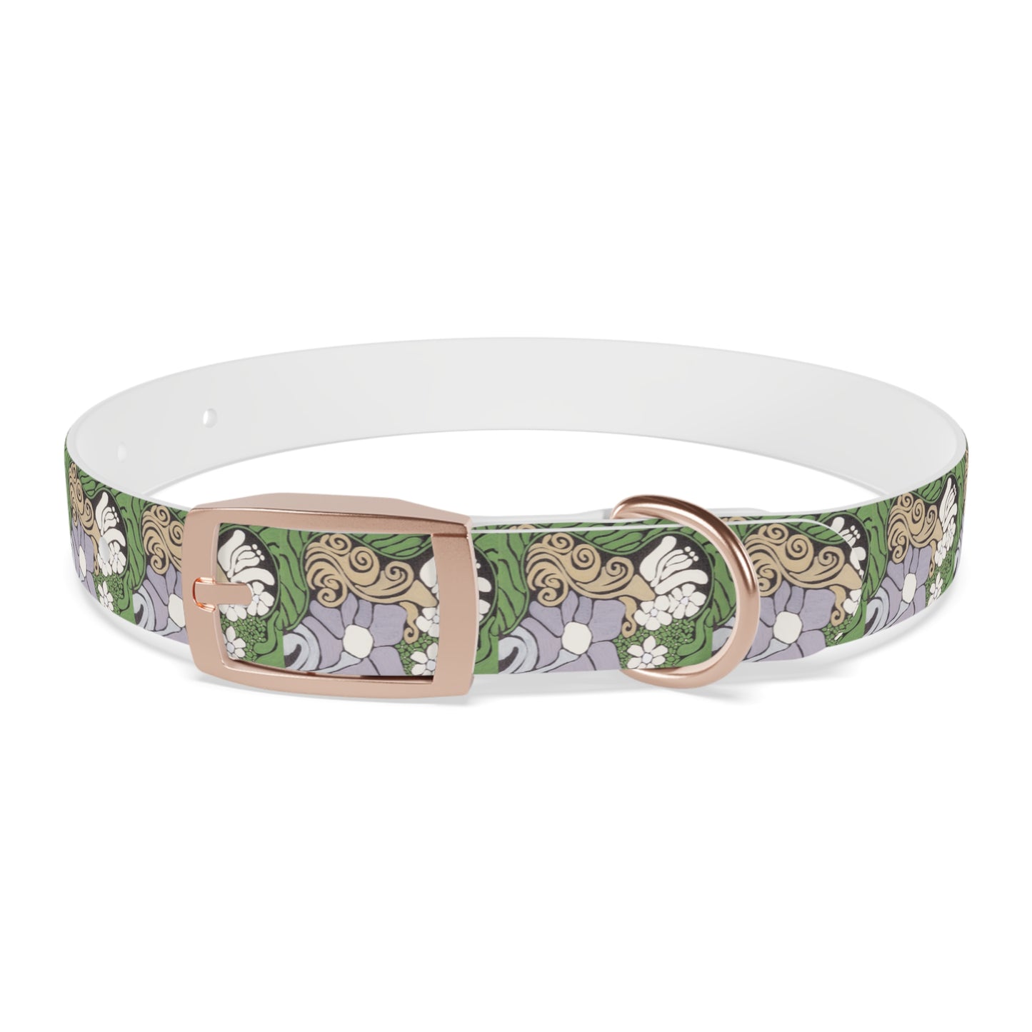 Whim & Tendril Dog Collar — Vintage Green & Lavender Pattern