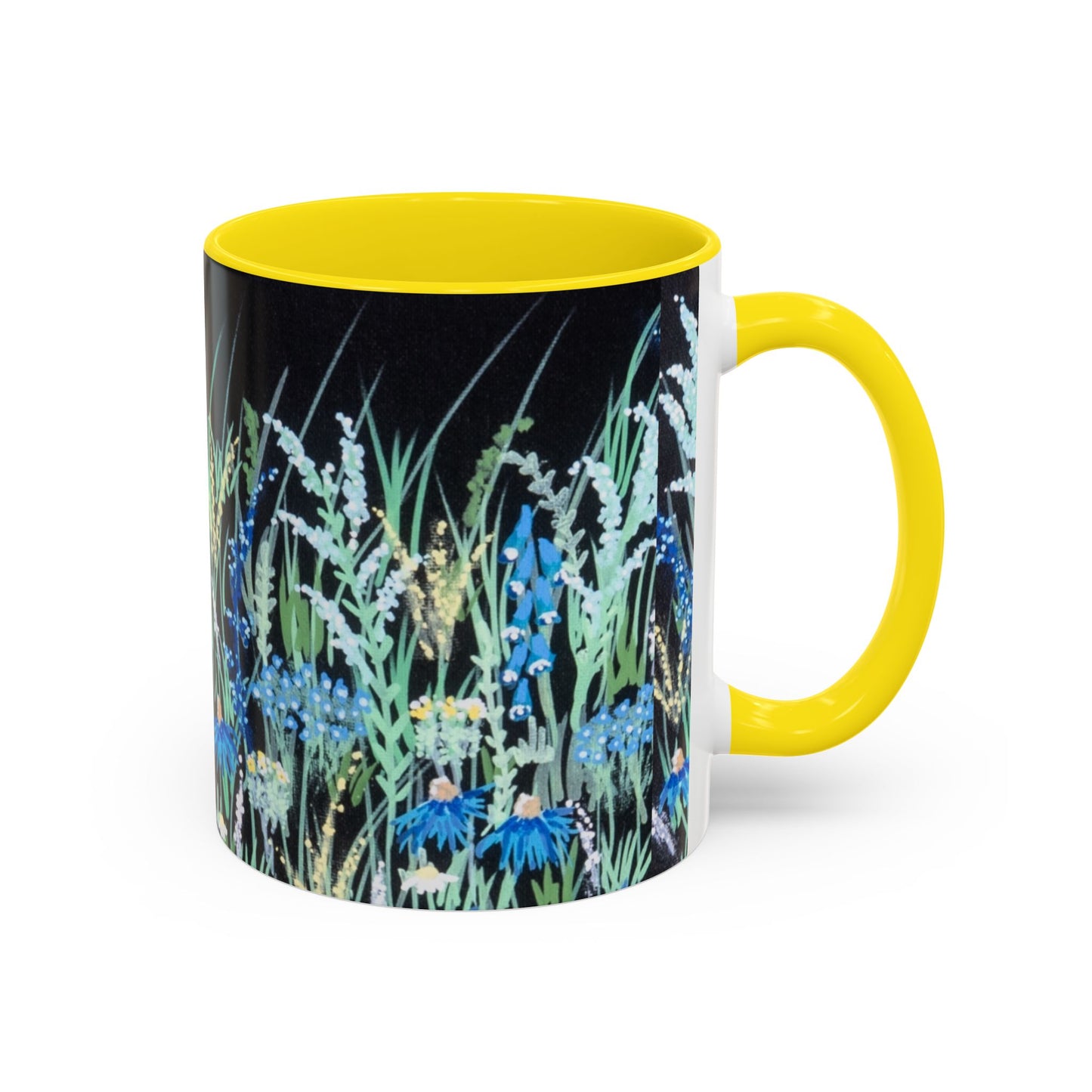 Blue hour bloom Floral Meadow Accent Coffee Mug — Blue Wildflower Garden Design (11/15oz)