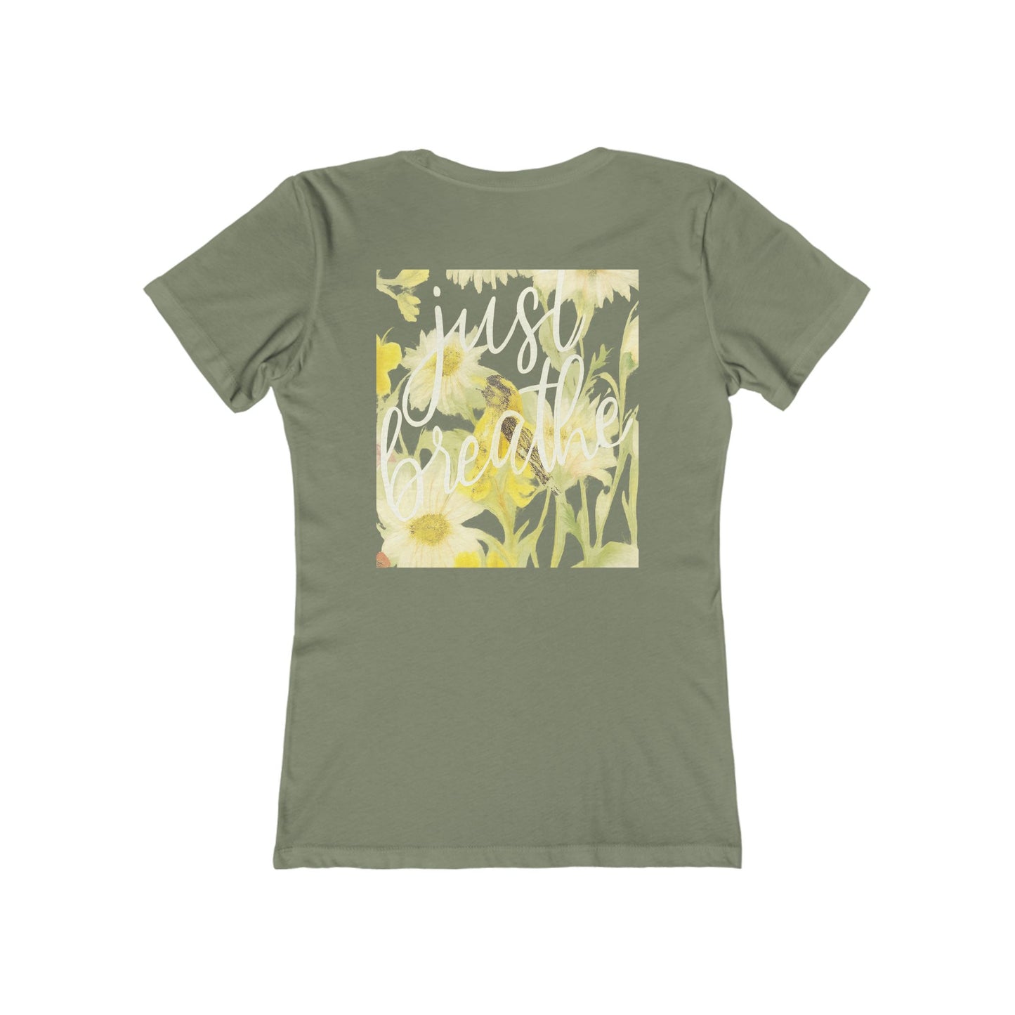 Floral Just  Breathe Tee — Women's Boyfriend Fit T-Shirt with Yellow Daisy Design