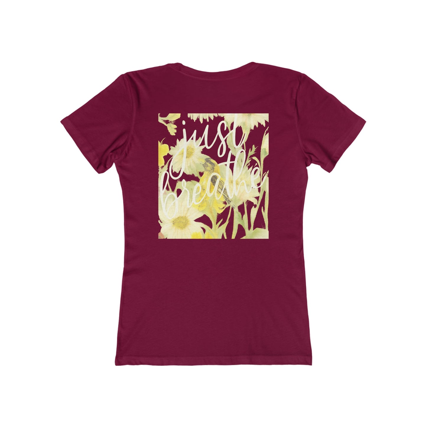 Floral Just  Breathe Tee — Women's Boyfriend Fit T-Shirt with Yellow Daisy Design