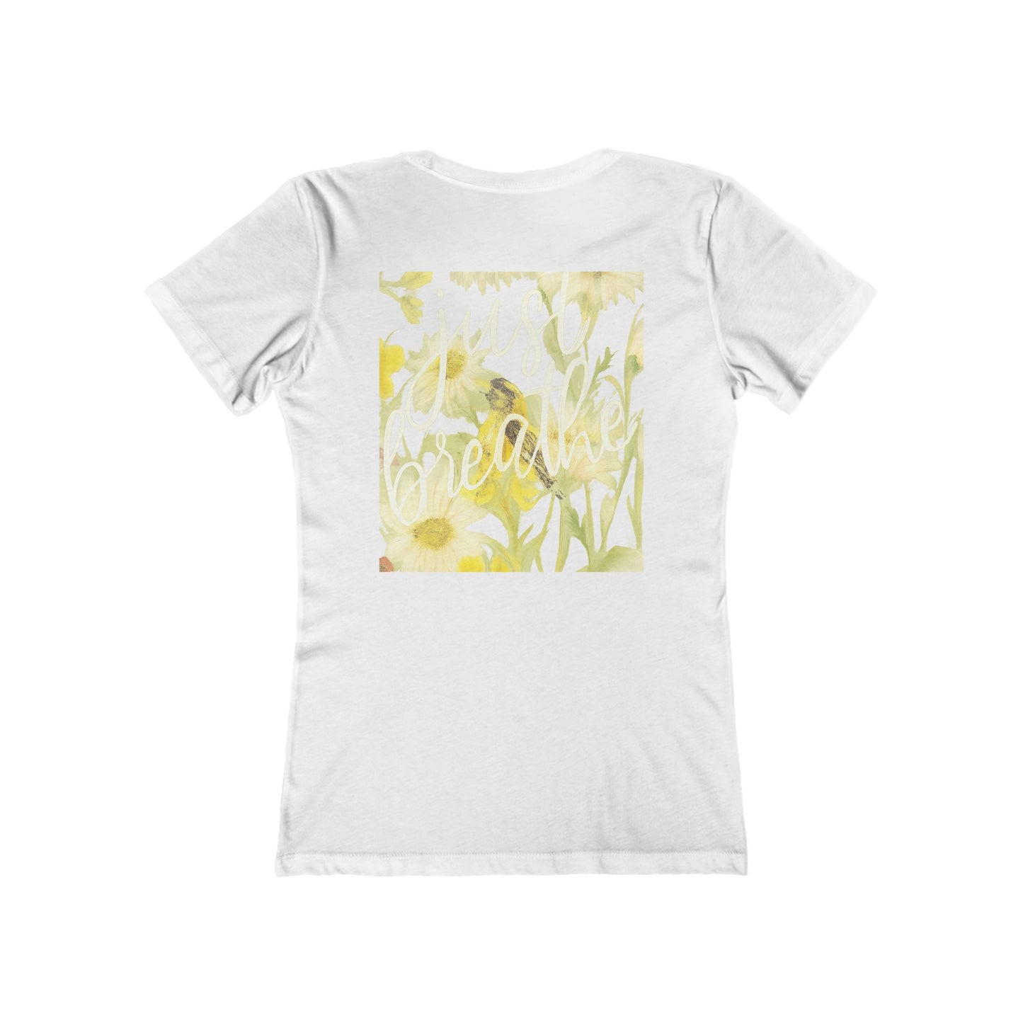 Floral Just  Breathe Tee — Women's Boyfriend Fit T-Shirt with Yellow Daisy Design