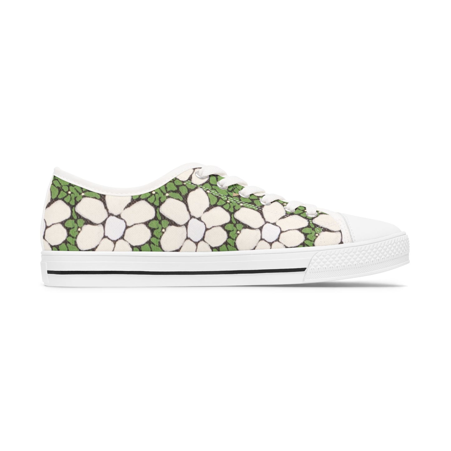 Whim & Tendril  Mosaic Low Top Sneakers - White & Green Daisy Pattern