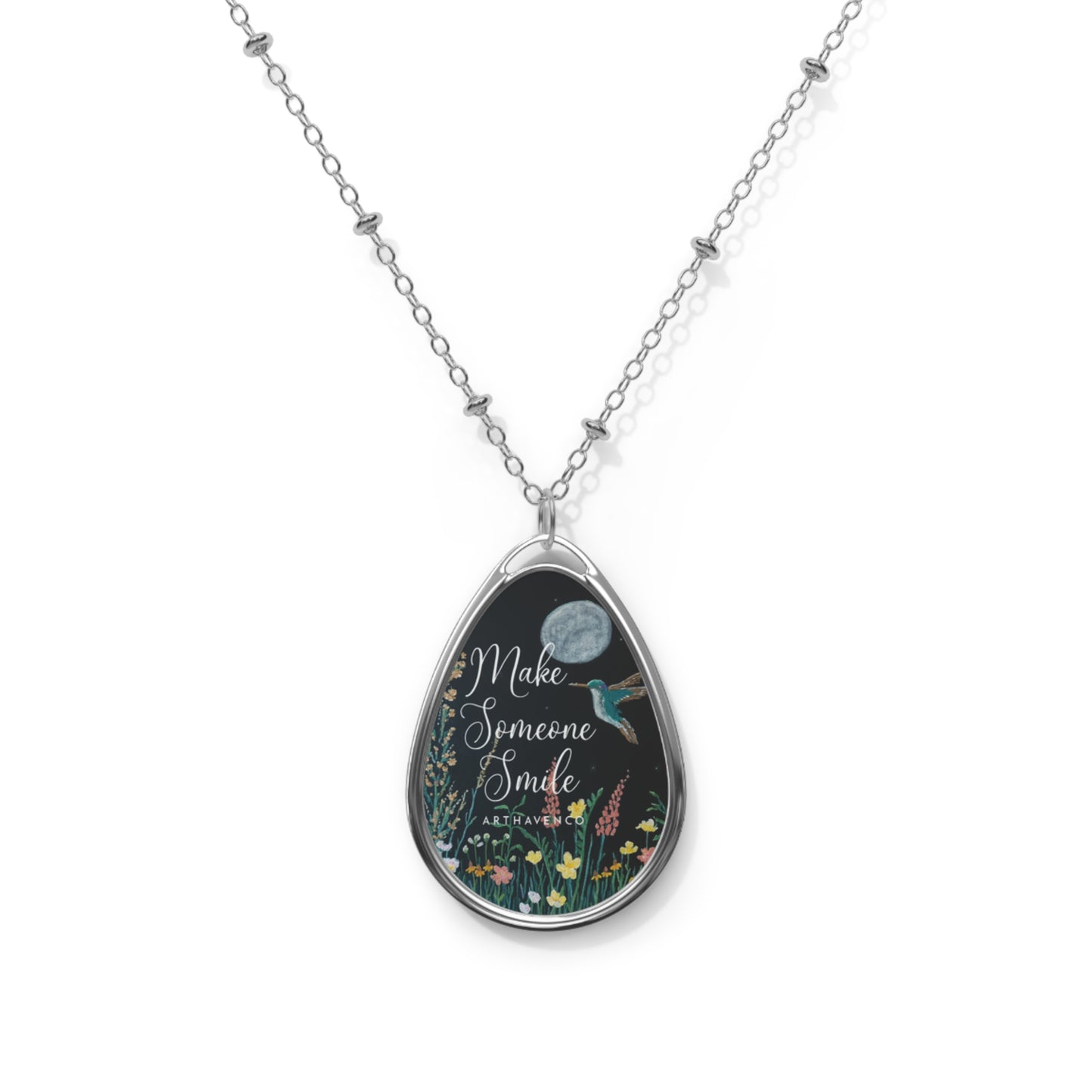 Flutter by moonbeam Oval Pendant Necklace — "Make Someone Smile" Floral Teardrop Necklace