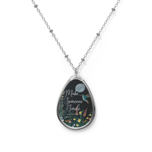 Flutter by moonbeam Oval Pendant Necklace — "Make Someone Smile" Floral Teardrop Necklace