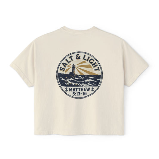 Salt With Purpose Boxy Tee — "Salt & Light" Matthew 5:13-16 Christian Graphic Shirt