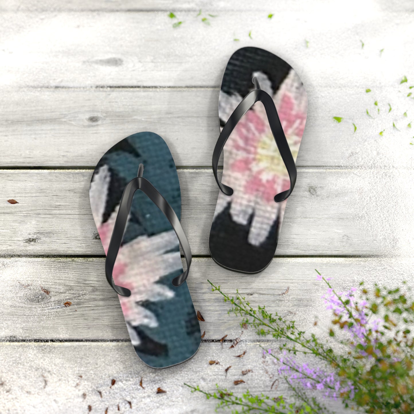 Wild Garden Reverie Beach Flip Flops — Pink Daisy Printed Summer Sandals