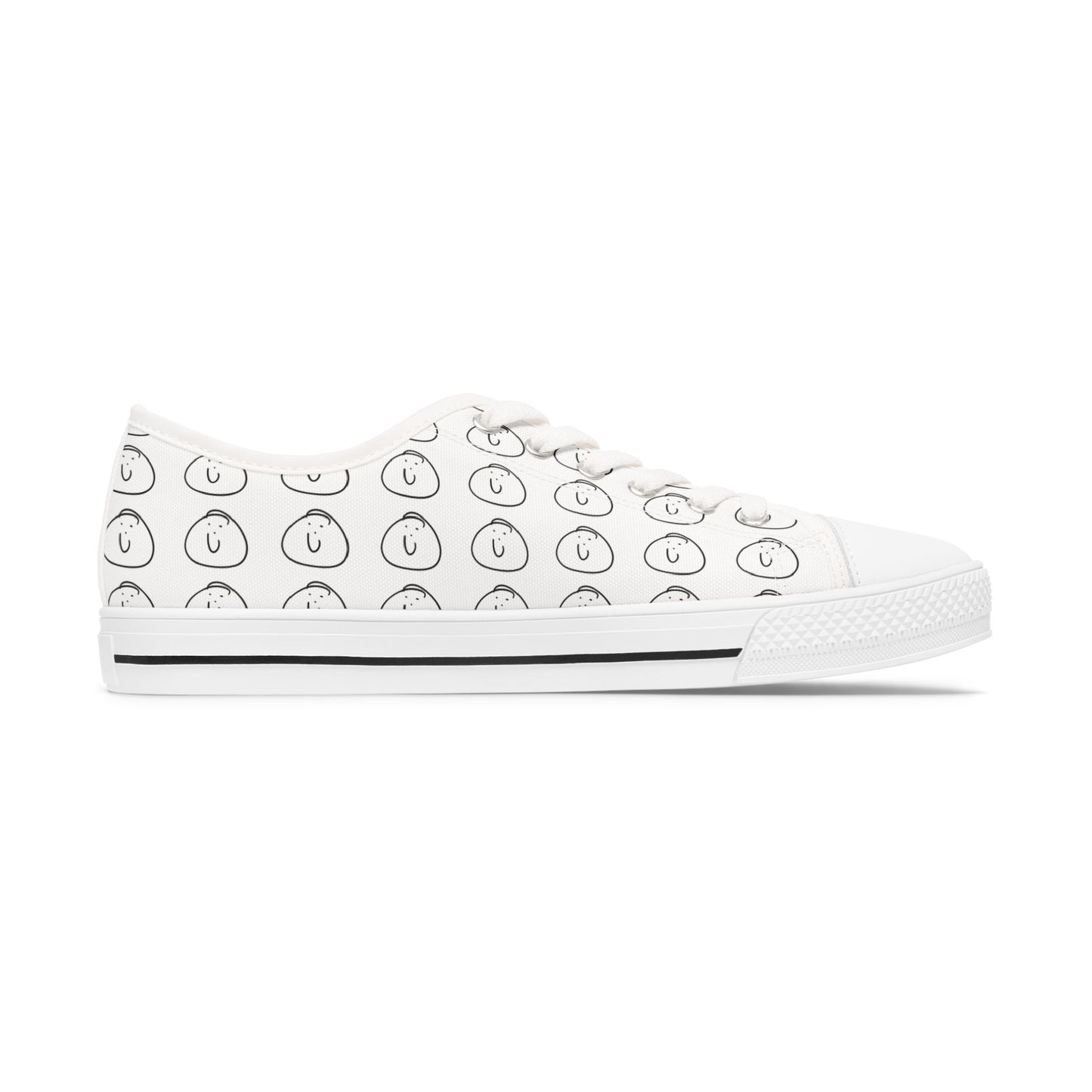 Low Top Sneakers — White Smiley Face Pattern Women’s Casual Canvas Shoes